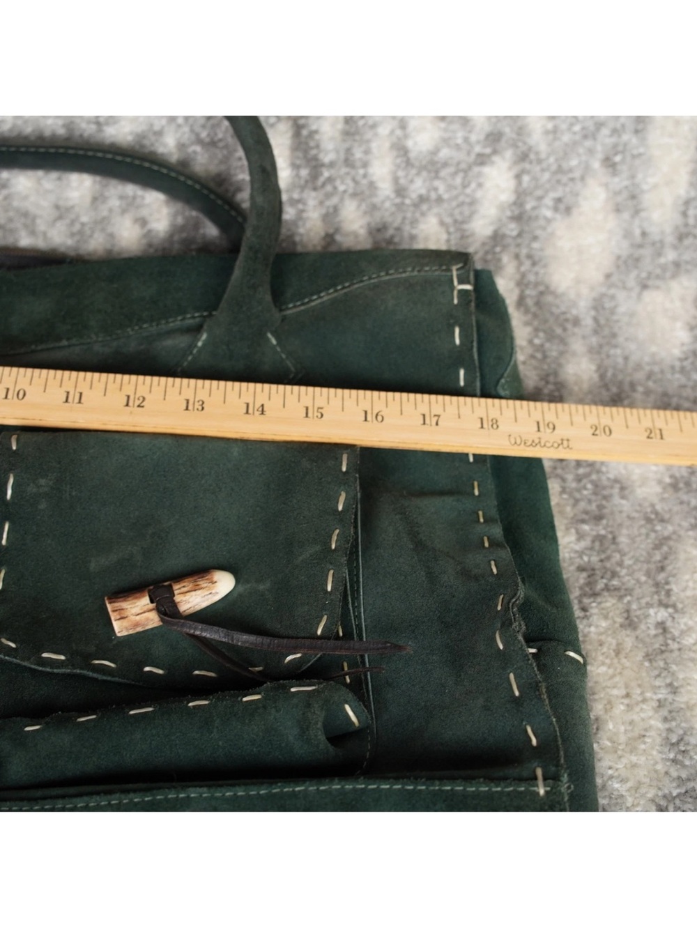 Rare Tylie Malibu Western Suded Leather Hand Bag Purse Green Stitching Hunting - Picture 13 of 14